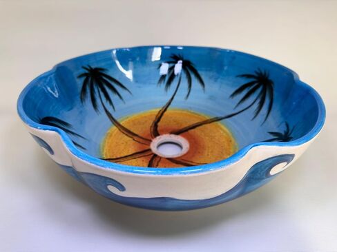 Palm Trees & Flower Shaped Bathroom Sink, Curvy Edge, Ceramic Countertop Basin, Vessel Sink, Wash Bowl, Bathroom Remodeling, Nautical Decor in Saudi Arabia