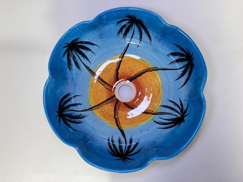 Palm Trees & Flower Shaped Bathroom Sink, Curvy Edge, Ceramic Countertop Basin, Vessel Sink, Wash Bowl, Bathroom Remodeling, Nautical Decor in Saudi Arabia