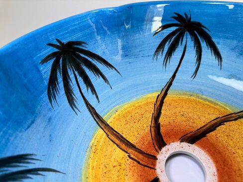 Palm Trees & Flower Shaped Bathroom Sink, Curvy Edge, Ceramic Countertop Basin, Vessel Sink, Wash Bowl, Bathroom Remodeling, Nautical Decor in Saudi Arabia