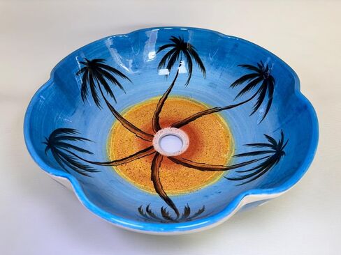 Palm Trees & Flower Shaped Bathroom Sink, Curvy Edge, Ceramic Countertop Basin, Vessel Sink, Wash Bowl, Bathroom Remodeling, Nautical Decor in Saudi Arabia