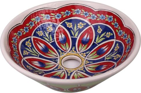 Bathroom Ceramic Green & Red Floral Basin, Kitchen Vessel Sink, Countertop Basin, Bathroom Remodeling, Artisan Wash Bowl, Bath Vanity Sink in Saudi Arabia