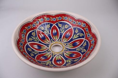 Bathroom Ceramic Green & Red Floral Basin, Kitchen Vessel Sink, Countertop Basin, Bathroom Remodeling, Artisan Wash Bowl, Bath Vanity Sink in Saudi Arabia