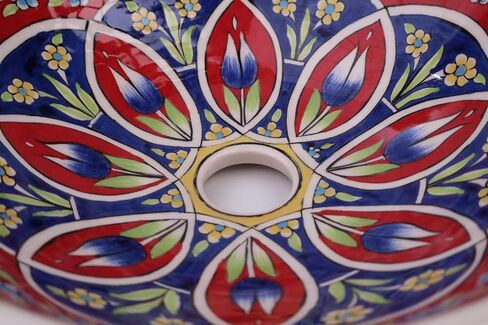 Bathroom Ceramic Green & Red Floral Basin, Kitchen Vessel Sink, Countertop Basin, Bathroom Remodeling, Artisan Wash Bowl, Bath Vanity Sink in Saudi Arabia
