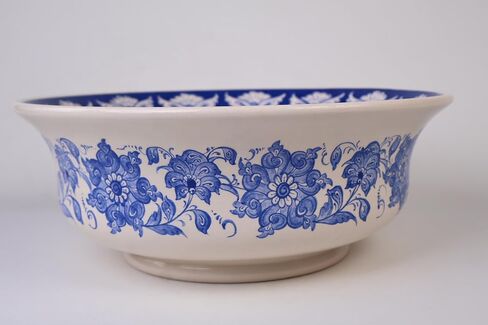 Bathroom Blue Vessel Sink Basin, Kitchen Vessel Sink, Countertop Floral Basin, Bathroom Remodel, Artisan Wash Bowl, Guest Bath Vanity Sink in Saudi Arabia