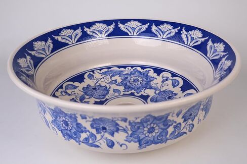 Bathroom Blue Vessel Sink Basin, Kitchen Vessel Sink, Countertop Floral Basin, Bathroom Remodel, Artisan Wash Bowl, Guest Bath Vanity Sink in Saudi Arabia