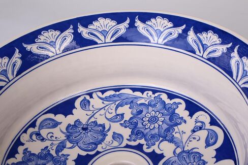Bathroom Blue Vessel Sink Basin, Kitchen Vessel Sink, Countertop Floral Basin, Bathroom Remodel, Artisan Wash Bowl, Guest Bath Vanity Sink in Saudi Arabia