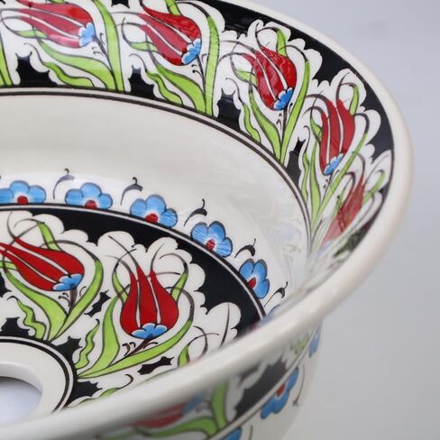 Bathroom Ceramic Tulip Basin, Kitchen Vessel Sink, Countertop Floral Basin, Bathroom Remodeling, Foral Design Bowl, Guest Bath Vanity Sink in Saudi Arabia