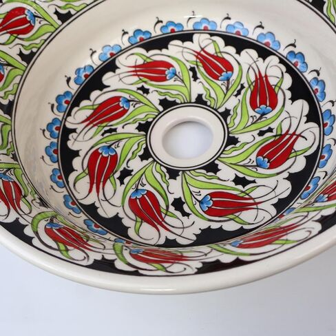 Bathroom Ceramic Tulip Basin, Kitchen Vessel Sink, Countertop Floral Basin, Bathroom Remodeling, Foral Design Bowl, Guest Bath Vanity Sink in Saudi Arabia