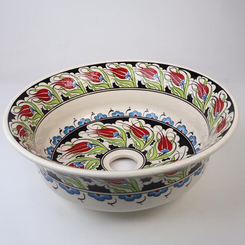 Bathroom Ceramic Tulip Basin, Kitchen Vessel Sink, Countertop Floral Basin, Bathroom Remodeling, Foral Design Bowl, Guest Bath Vanity Sink in Saudi Arabia