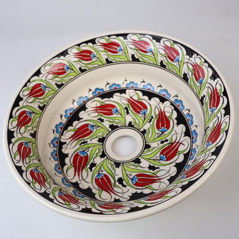 Bathroom Ceramic Tulip Basin, Kitchen Vessel Sink, Countertop Floral Basin, Bathroom Remodeling, Foral Design Bowl, Guest Bath Vanity Sink in Saudi Arabia