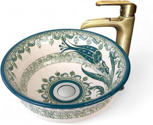 Bathroom Green Tulip & Golden Horn Vessel Vanity Sink, Ceramic Countertop Basin, Guest Bathroom Remodel, Kitchen Washbasin, Assorted Colors in Saudi Arabia
