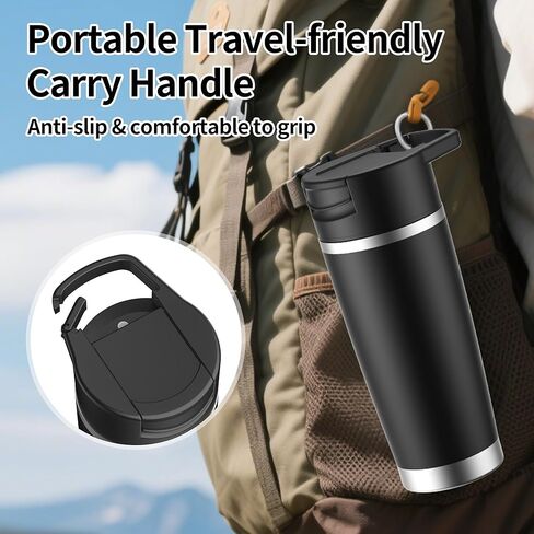 خلاط محمول للعصائر والمخفوقات، كوب معزول لاسلكيًا سعة 24 أونصة، حامل ليكوادورا صغير شخصي مع زجاجة من الفولاذ المقاوم للصدأ، خلاط سفر قابل لإعادة الشحن عبر USB-C، خالٍ من مادة BPA، للعصائر (أسود) in Kuwait