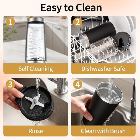 خلاط محمول للعصائر والمخفوقات، كوب معزول لاسلكيًا سعة 24 أونصة، حامل ليكوادورا صغير شخصي مع زجاجة من الفولاذ المقاوم للصدأ، خلاط سفر قابل لإعادة الشحن عبر USB-C، خالٍ من مادة BPA، للعصائر (أسود) in Kuwait