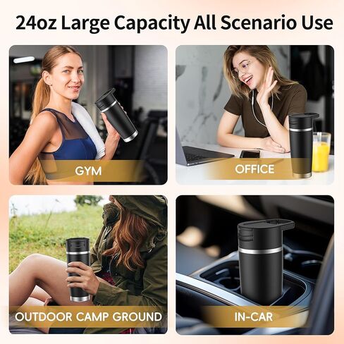 خلاط محمول للعصائر والمخفوقات، كوب معزول لاسلكيًا سعة 24 أونصة، حامل ليكوادورا صغير شخصي مع زجاجة من الفولاذ المقاوم للصدأ، خلاط سفر قابل لإعادة الشحن عبر USB-C، خالٍ من مادة BPA، للعصائر (أسود) in Kuwait