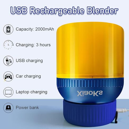خلاطات شخصية محمولة للمخفوقات والعصائر مع كوب سفر سعة 43 أونصة، USB قابل لإعادة الشحن مع كوب وغطاء خالٍ من مادة BPA، كوب خلاطات صغير للمطبخ والمكتب والسفر وصالة الألعاب الرياضية (أزرق) in Kuwait