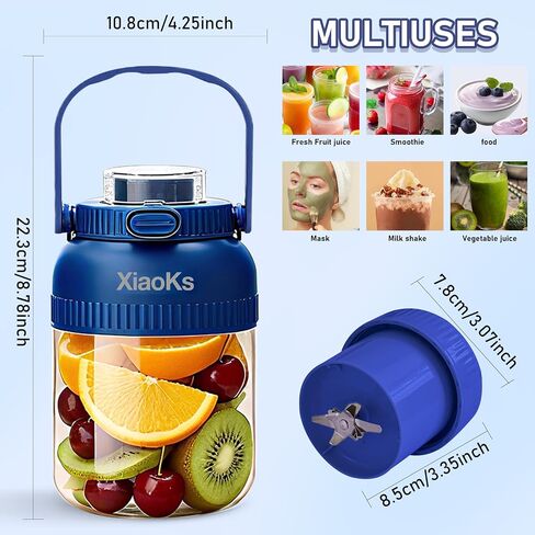 خلاطات شخصية محمولة للمخفوقات والعصائر مع كوب سفر سعة 43 أونصة، USB قابل لإعادة الشحن مع كوب وغطاء خالٍ من مادة BPA، كوب خلاطات صغير للمطبخ والمكتب والسفر وصالة الألعاب الرياضية (أزرق) in Kuwait