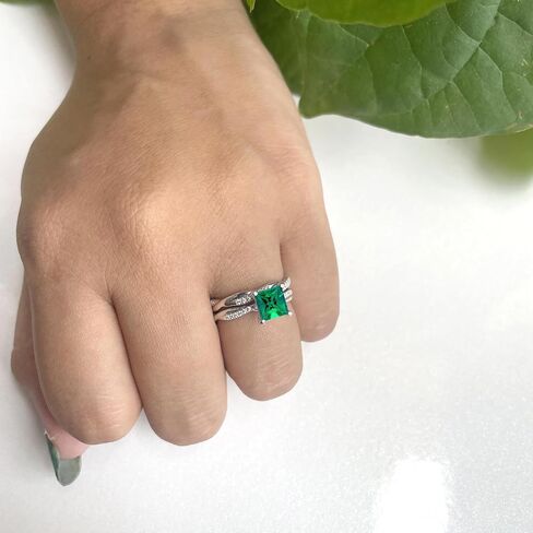 1 Ct. Princess Cut Green Emerald & Diamond Twisted Solitaire With Accent Engagement Bridal Set For Women, 14K Gold Plated 925 Silver May Birthstone Emerald Swirl Bypass Engagement Ring Set in Saudi Arabia