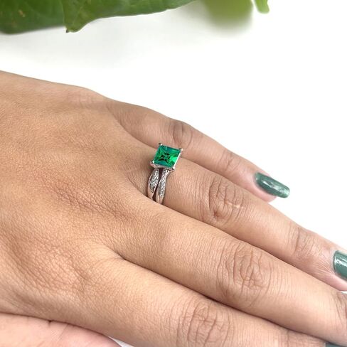 1 Ct. Princess Cut Green Emerald & Diamond Twisted Solitaire With Accent Engagement Bridal Set For Women, 14K Gold Plated 925 Silver May Birthstone Emerald Swirl Bypass Engagement Ring Set in Saudi Arabia