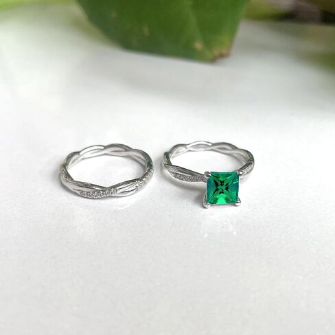1 Ct. Princess Cut Green Emerald & Diamond Twisted Solitaire With Accent Engagement Bridal Set For Women, 14K Gold Plated 925 Silver May Birthstone Emerald Swirl Bypass Engagement Ring Set in Saudi Arabia