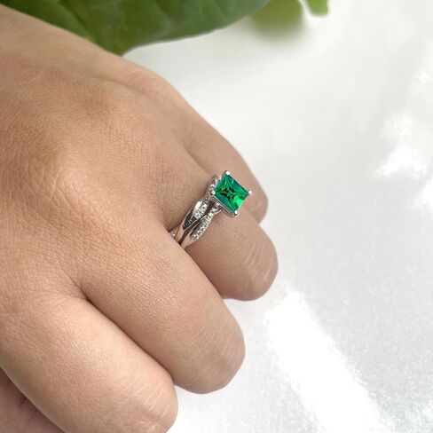 1 Ct. Princess Cut Green Emerald & Diamond Twisted Solitaire With Accent Engagement Bridal Set For Women, 14K Gold Plated 925 Silver May Birthstone Emerald Swirl Bypass Engagement Ring Set in Saudi Arabia