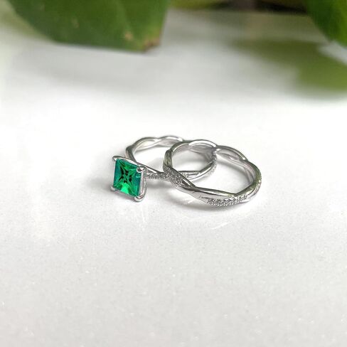 1 Ct. Princess Cut Green Emerald & Diamond Twisted Solitaire With Accent Engagement Bridal Set For Women, 14K Gold Plated 925 Silver May Birthstone Emerald Swirl Bypass Engagement Ring Set in Saudi Arabia