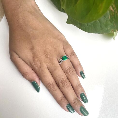 1 Ct. Princess Cut Green Emerald & Diamond Twisted Solitaire With Accent Engagement Bridal Set For Women, 14K Gold Plated 925 Silver May Birthstone Emerald Swirl Bypass Engagement Ring Set in Saudi Arabia