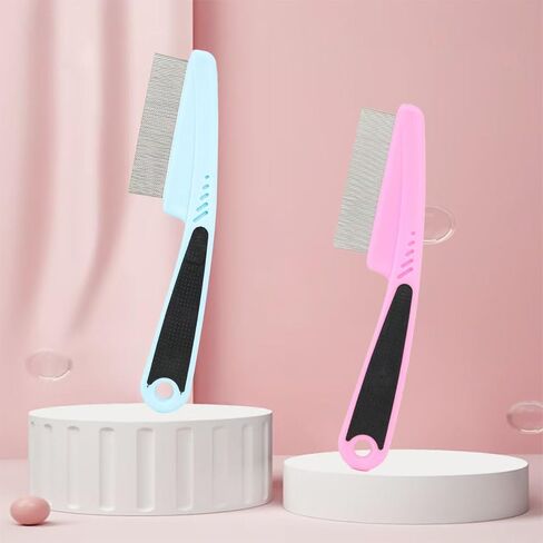 Pink Flea Comb with Rubber Handle - Fine Tooth Grooming Comb for Dogs & Cats, Effective Flea and Tick Remover in Saudi Arabia