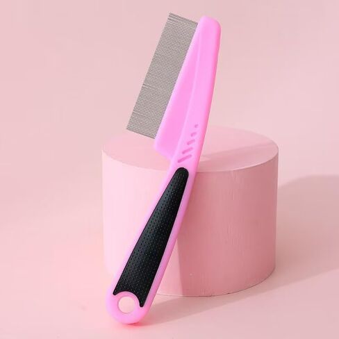 Pink Flea Comb with Rubber Handle - Fine Tooth Grooming Comb for Dogs & Cats, Effective Flea and Tick Remover in Saudi Arabia