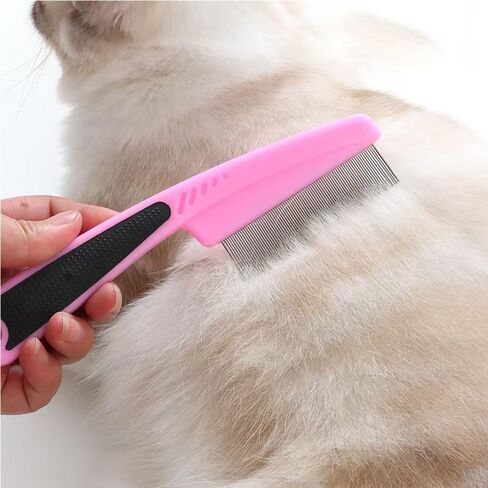 Pink Flea Comb with Rubber Handle - Fine Tooth Grooming Comb for Dogs & Cats, Effective Flea and Tick Remover in Saudi Arabia