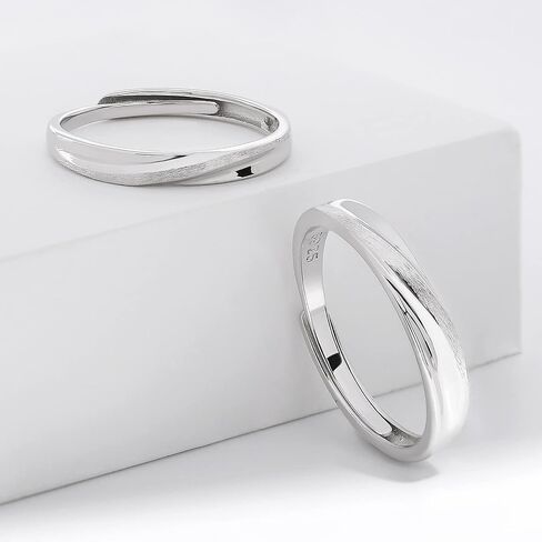 Meissa Couple Rings 925 Sterling Silver Twist Couple Band for Men and Women Engagement Promise Wedding Ring Anniversary Ring Set Size Adjustable in Saudi Arabia