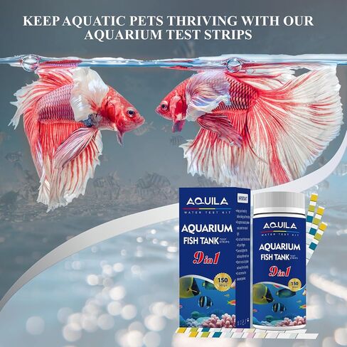 Aquarium Water Test Kit 9-in-1, Aquarium Ammonia Test Strips for Fish Tanks and Ponds, 150 Strips Testing pH Total Alkalinity Hardness Chlorine Nitrite Sulfate Copper Iron for Fresh and Salt Water in Saudi Arabia