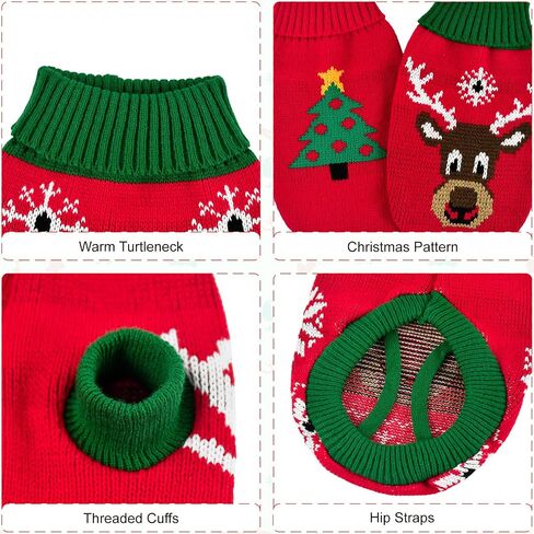2PCS Puppy Christmas Sweater Cat Turtleneck Knitwear Xmas Elk Outfits Dog Christmas Tree Pattern Warm Clothes Sweater for Kitties Puppies XXS in Saudi Arabia