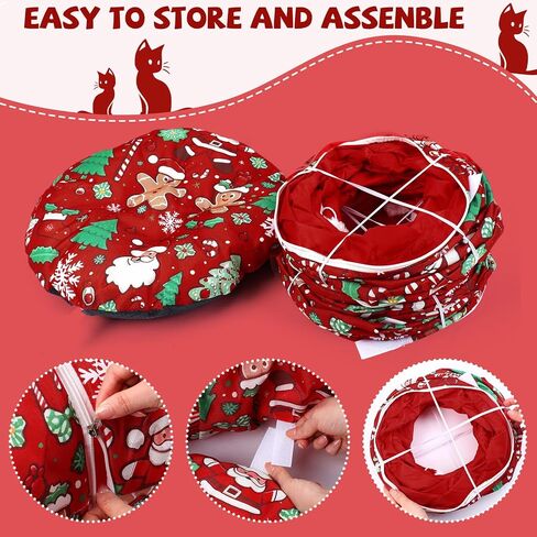 Cat Tunnel Christmas Tree Skirt Cat Donut Tunnel Bed for Indoor Cats with Ball Snowflake Collar Cats Cave for Small Medium Kitten Puppy Under Xmas Trees Decor Gift(Gift Box) in Kuwait