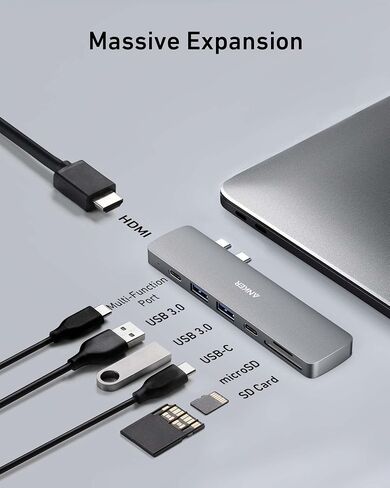 Anker USB C Hub for MacBook, PowerExpand Direct 8-in-2 USB C Adapter Compatible with Thunderbolt 3 USB C Port, 4K HDMI Port, USB C and USB A 3.0 Data Ports, SD Card, Lightning Audio Port in Saudi Arabia