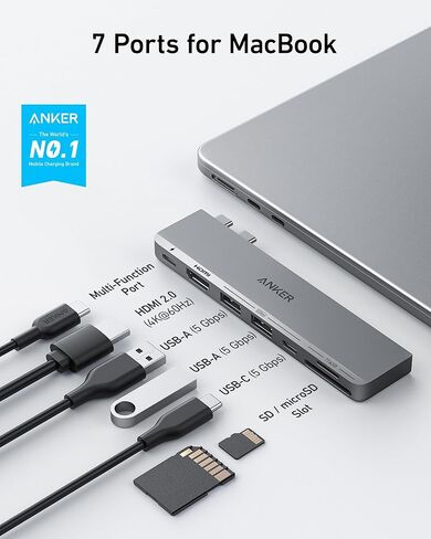 Anker USB C Hub for MacBook, PowerExpand Direct 8-in-2 USB C Adapter Compatible with Thunderbolt 3 USB C Port, 4K HDMI Port, USB C and USB A 3.0 Data Ports, SD Card, Lightning Audio Port in Saudi Arabia