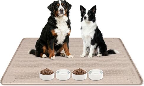 Dog Food Mat 50" x 35" Large Silicone Mat with Raised Edge Gray in Saudi Arabia