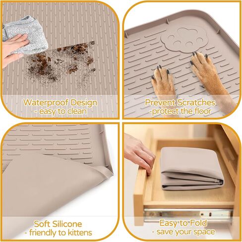 Dog Food Mat 50" x 35" Large Silicone Mat with Raised Edge Gray in Saudi Arabia
