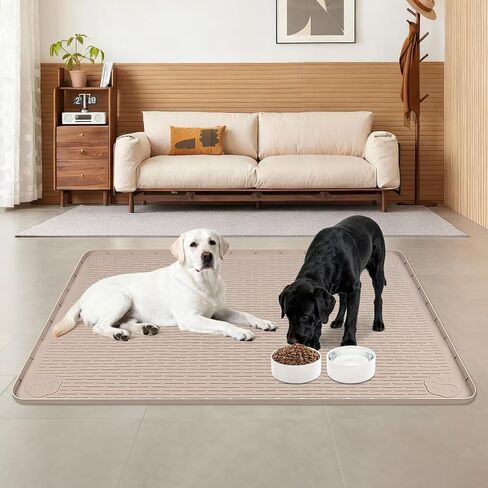 Dog Food Mat 50" x 35" Large Silicone Mat with Raised Edge Gray in Saudi Arabia