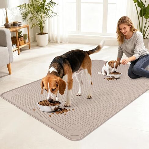 Dog Food Mat 50" x 35" Large Silicone Mat with Raised Edge Gray in Saudi Arabia