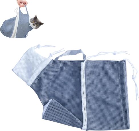 Cat Bathing Grooming Bag - Anti Bite & Anti Scratch Adjustable Pet Restraint for Bathing, Nail Trimming, Medicine, Injection - Secure & Calming with Adjustable Straps & Zippers (Gray) in Saudi Arabia