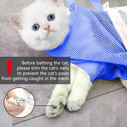 Cat Bathing Grooming Bag - Anti Bite & Anti Scratch Adjustable Pet Restraint for Bathing, Nail Trimming, Medicine, Injection - Secure & Calming with Adjustable Straps & Zippers (Gray) in Saudi Arabia