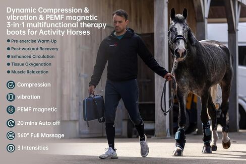 HORSELINK أحذية علاج الضغط متعددة الوظائف للخيول، أحذية علاج الضغط، ضغط ديناميكي واهتزاز وPEMF مغناطيسي 3 في 1 أحذية علاج متعددة الوظائف للخيول، أمامي وخلفي in Kuwait