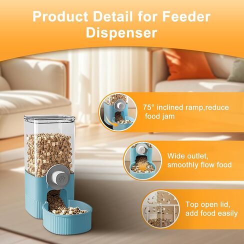 Auto Gravity Food Dispenser for Cage Hanging, 41OZ Capacity Hanging Automatic Pet Cage Feeder, Food Bowl for Cats Dogs Rabbit Ferret Chinchilla Bird Hedgehog Guinea Pig (Grey) in Kuwait