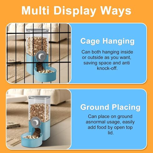 Auto Gravity Food Dispenser for Cage Hanging, 41OZ Capacity Hanging Automatic Pet Cage Feeder, Food Bowl for Cats Dogs Rabbit Ferret Chinchilla Bird Hedgehog Guinea Pig (Grey) in Kuwait