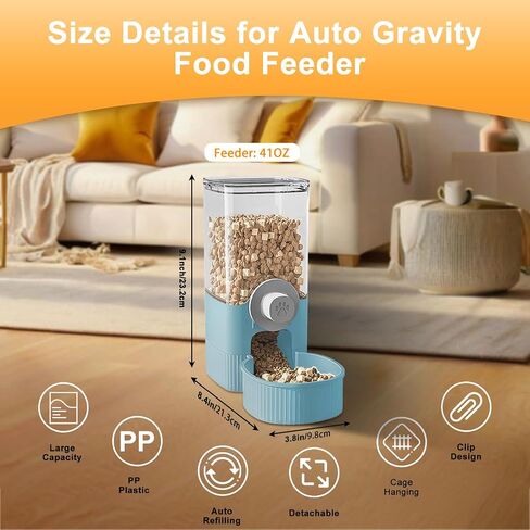 Auto Gravity Food Dispenser for Cage Hanging, 41OZ Capacity Hanging Automatic Pet Cage Feeder, Food Bowl for Cats Dogs Rabbit Ferret Chinchilla Bird Hedgehog Guinea Pig (Grey) in Kuwait