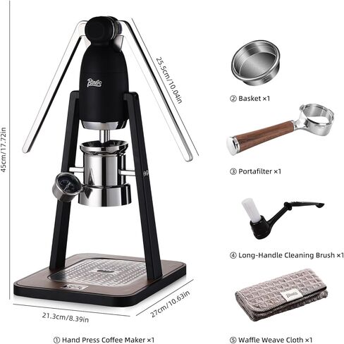 Bincoo Manual Espresso Maker Set - Hand Press Espresso Machine – 12Bar Pressure Profiling, Dual-Lever Manual Coffee Maker with Pre-Infusion, Portable for Custom Espresso Shots, Stainless Steel in Kuwait