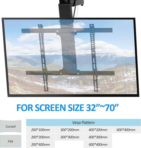 Electric Ceiling TV Mount with Remote - Motorized Ceiling TV Mount for Flat and Pitched Roof，32 to 70 Inch Flat and Curved Screen TVs （White） in Saudi Arabia