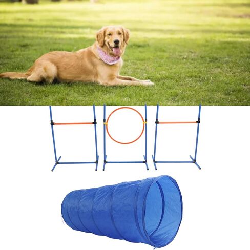 Generic Dog Agility Training Equipment 190t Polyester Fiber Collapsible Tunnel Jump Ring Poles Dog Obstacle Training Kit with Storage Bag for Yard Outdoor Tunnel, Jumping Hoop in Saudi Arabia