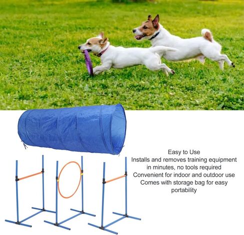 Generic Dog Agility Training Equipment 190t Polyester Fiber Collapsible Tunnel Jump Ring Poles Dog Obstacle Training Kit with Storage Bag for Yard Outdoor Tunnel, Jumping Hoop in Saudi Arabia