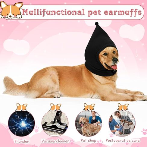 2 Pcs Winter Pet Hats Quiet Ears for Dogs Ear Muffs Dog Neck Warmer Scarf Hoodie Noise Protection Cover Beanie Head Wrap Costume for Medium to Large Pet Cats(Black) in Saudi Arabia